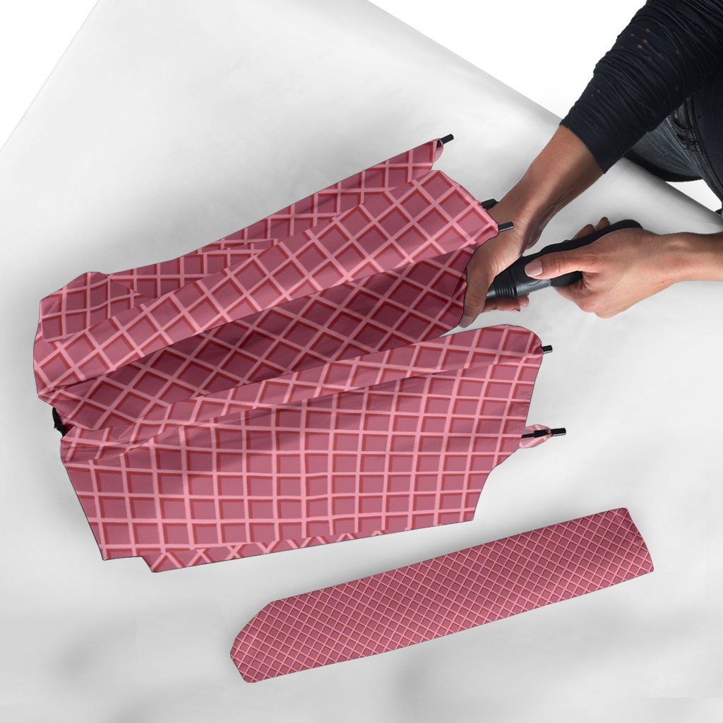 Waffle Pink Pattern Print Automatic Foldable Umbrella-grizzshop