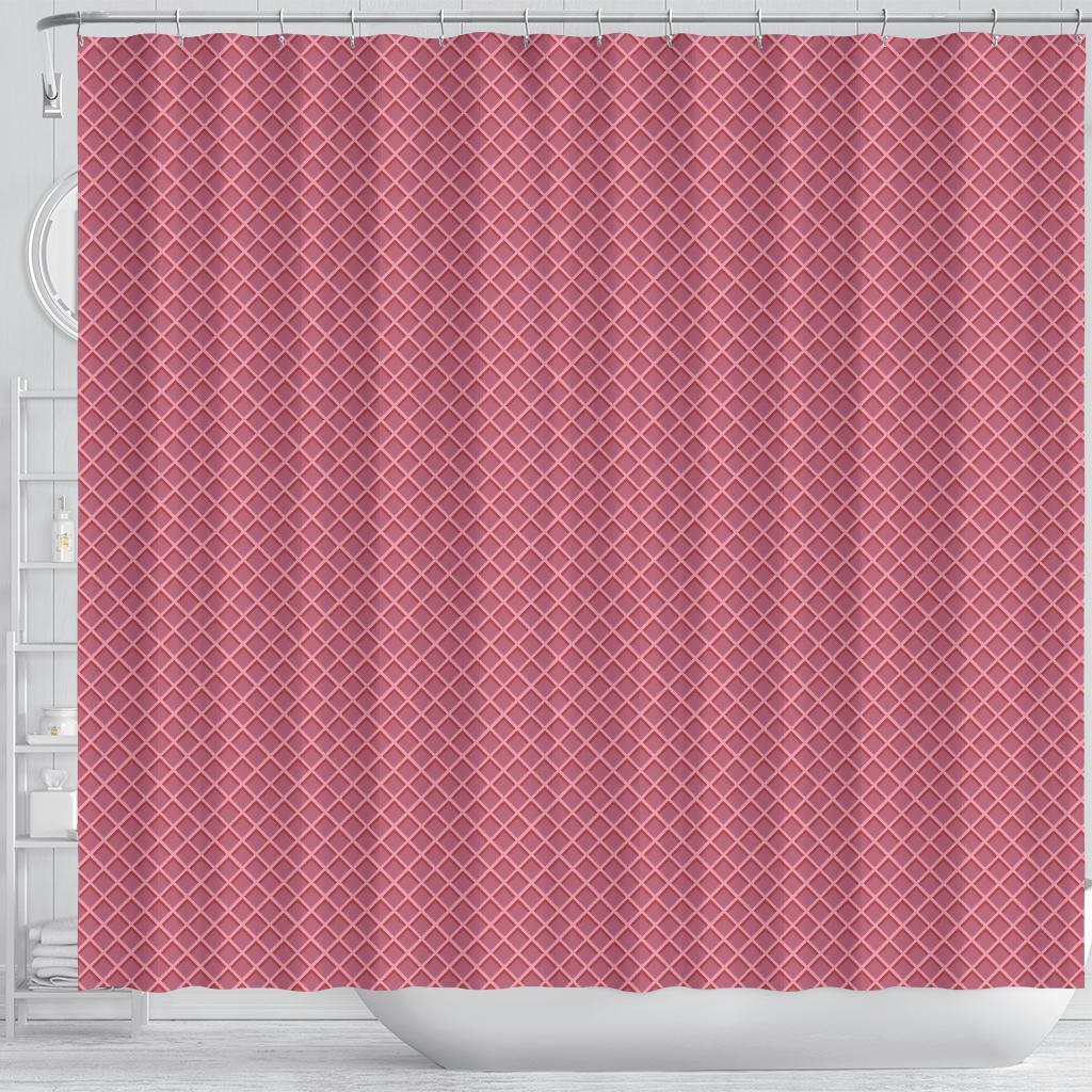 Waffle Pink Pattern Print Bathroom Shower Curtain-grizzshop