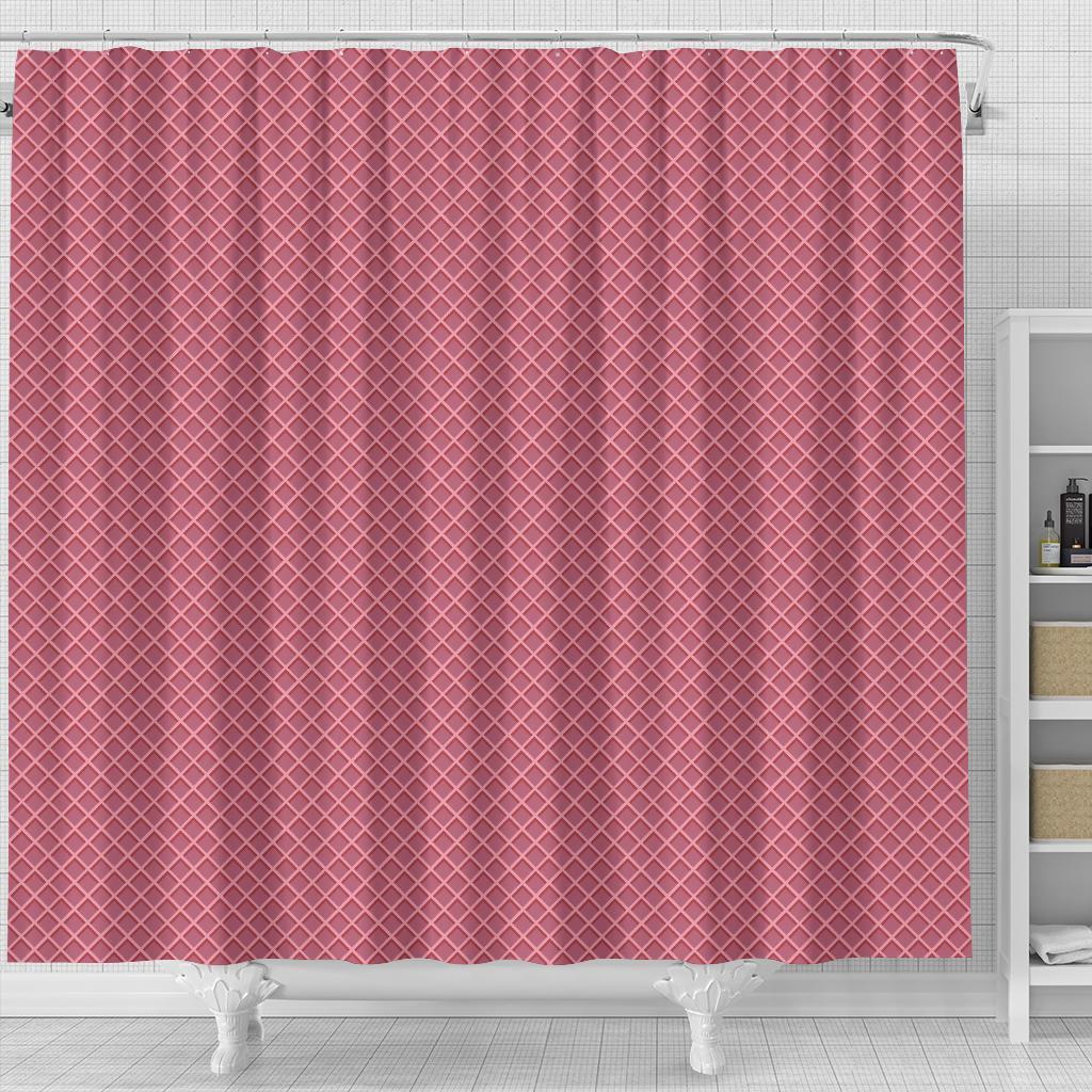 Waffle Pink Pattern Print Bathroom Shower Curtain-grizzshop