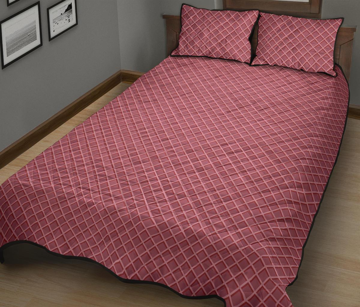 Waffle Pink Pattern Print Bed Set Quilt-grizzshop