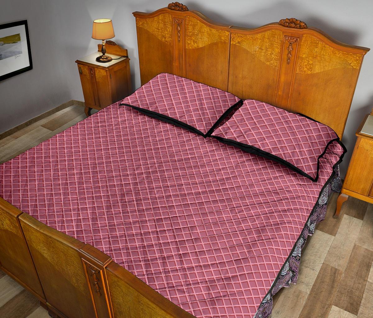 Waffle Pink Pattern Print Bed Set Quilt-grizzshop