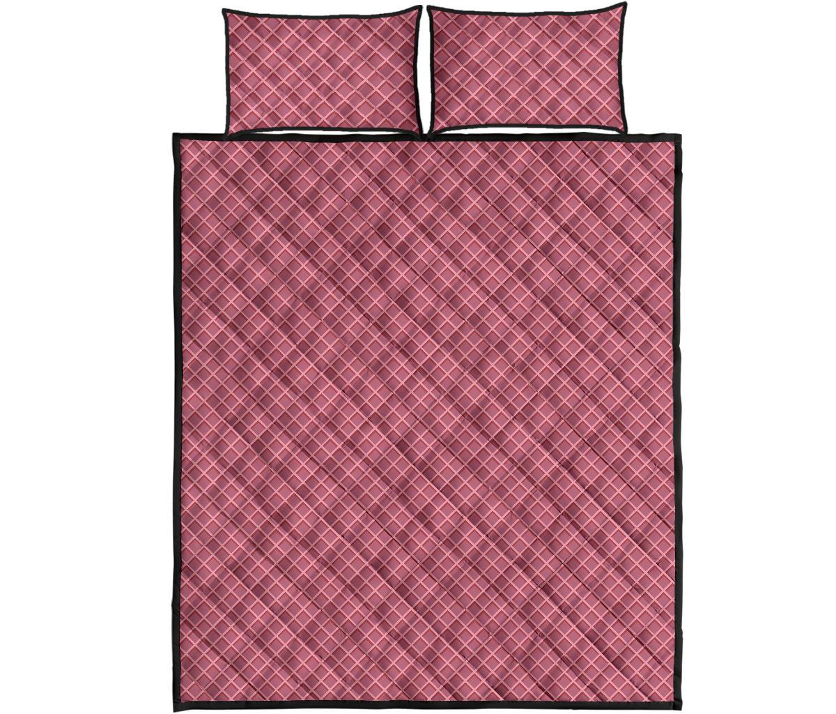 Waffle Pink Pattern Print Bed Set Quilt-grizzshop