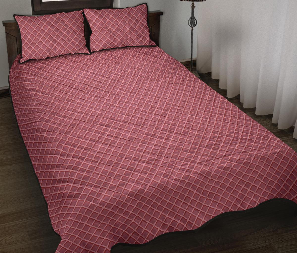 Waffle Pink Pattern Print Bed Set Quilt-grizzshop