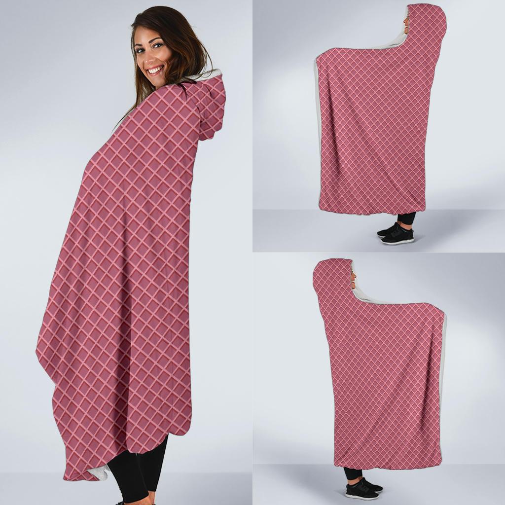 Waffle Pink Pattern Print Hooded Blanket-grizzshop