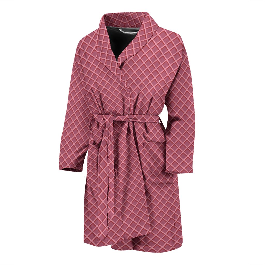 Waffle Pink Pattern Print Men Long Robe-grizzshop