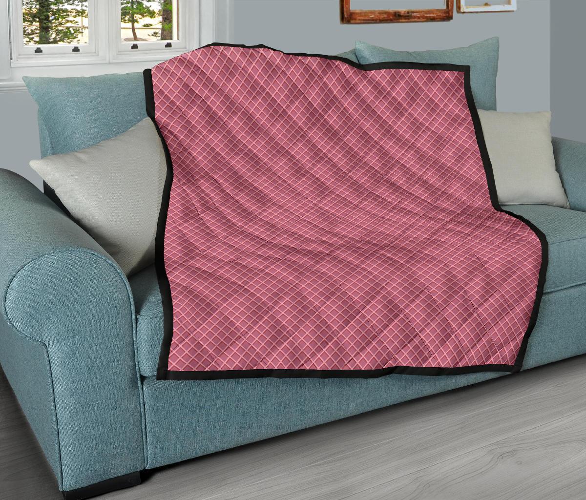 Waffle Pink Pattern Print Quilt-grizzshop