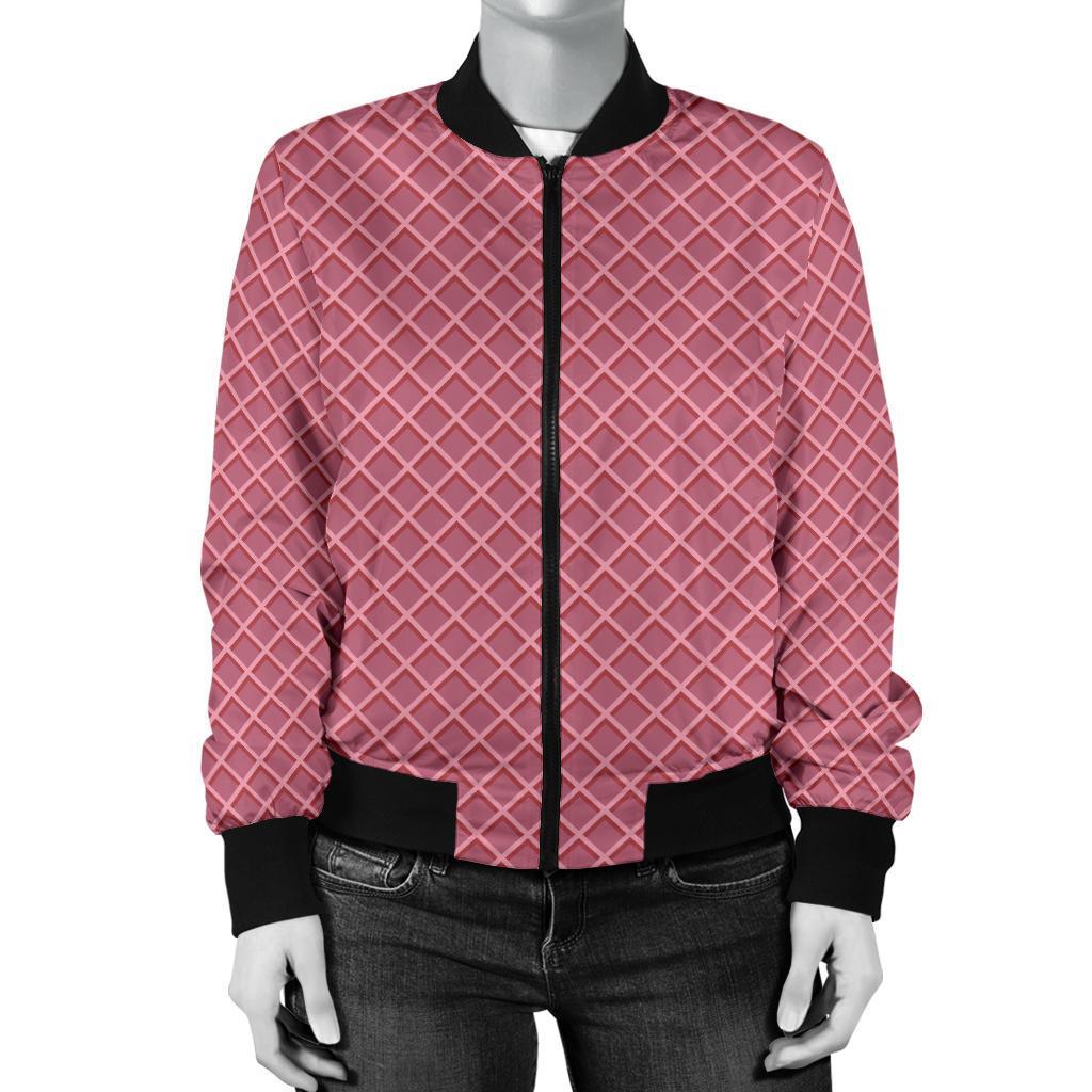 Waffle Pink Pattern Print Women Casual Bomber Jacket-grizzshop