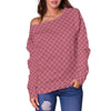 Waffle Pink Pattern Print Women Off Shoulder Sweatshirt-grizzshop