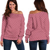 Waffle Pink Pattern Print Women Off Shoulder Sweatshirt-grizzshop