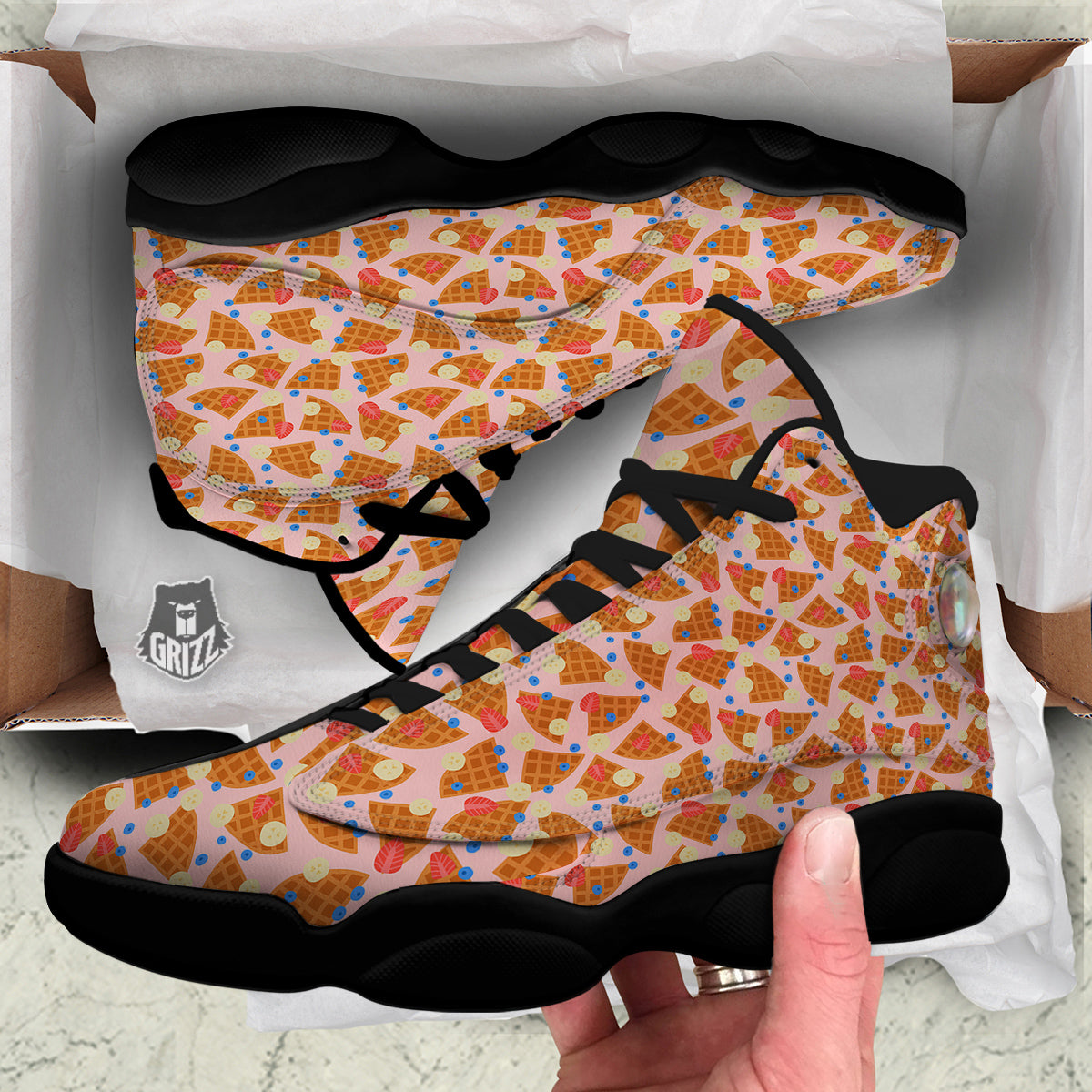Waffle Print Cute Pattern Black Basketball Shoes-grizzshop