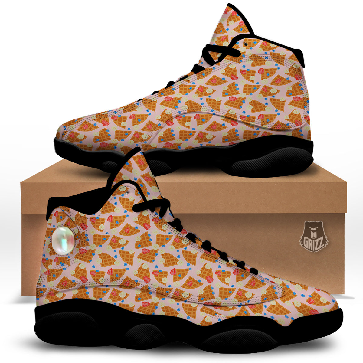 Waffle Print Cute Pattern Black Basketball Shoes-grizzshop