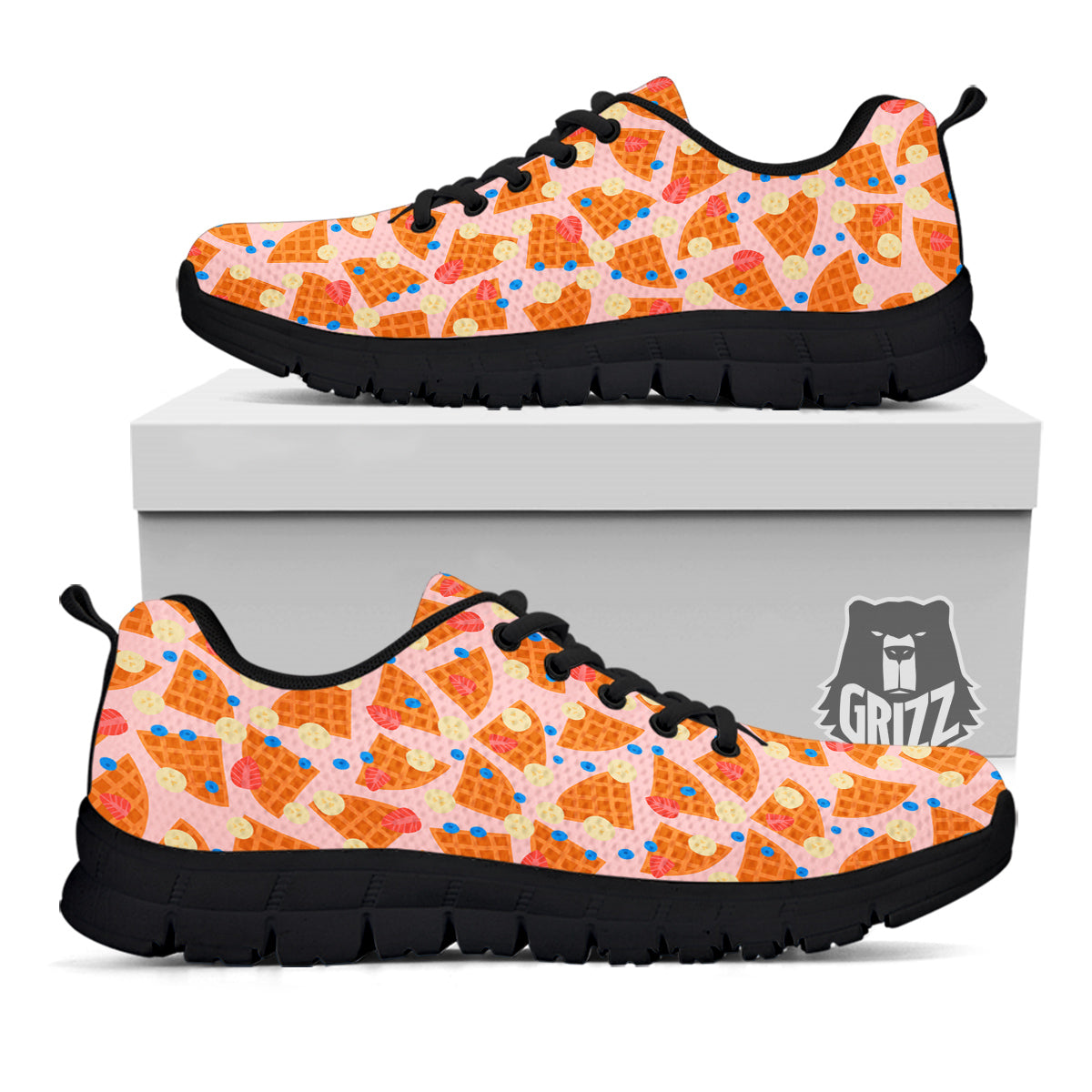 Waffle Print Cute Pattern Black Sneaker-grizzshop