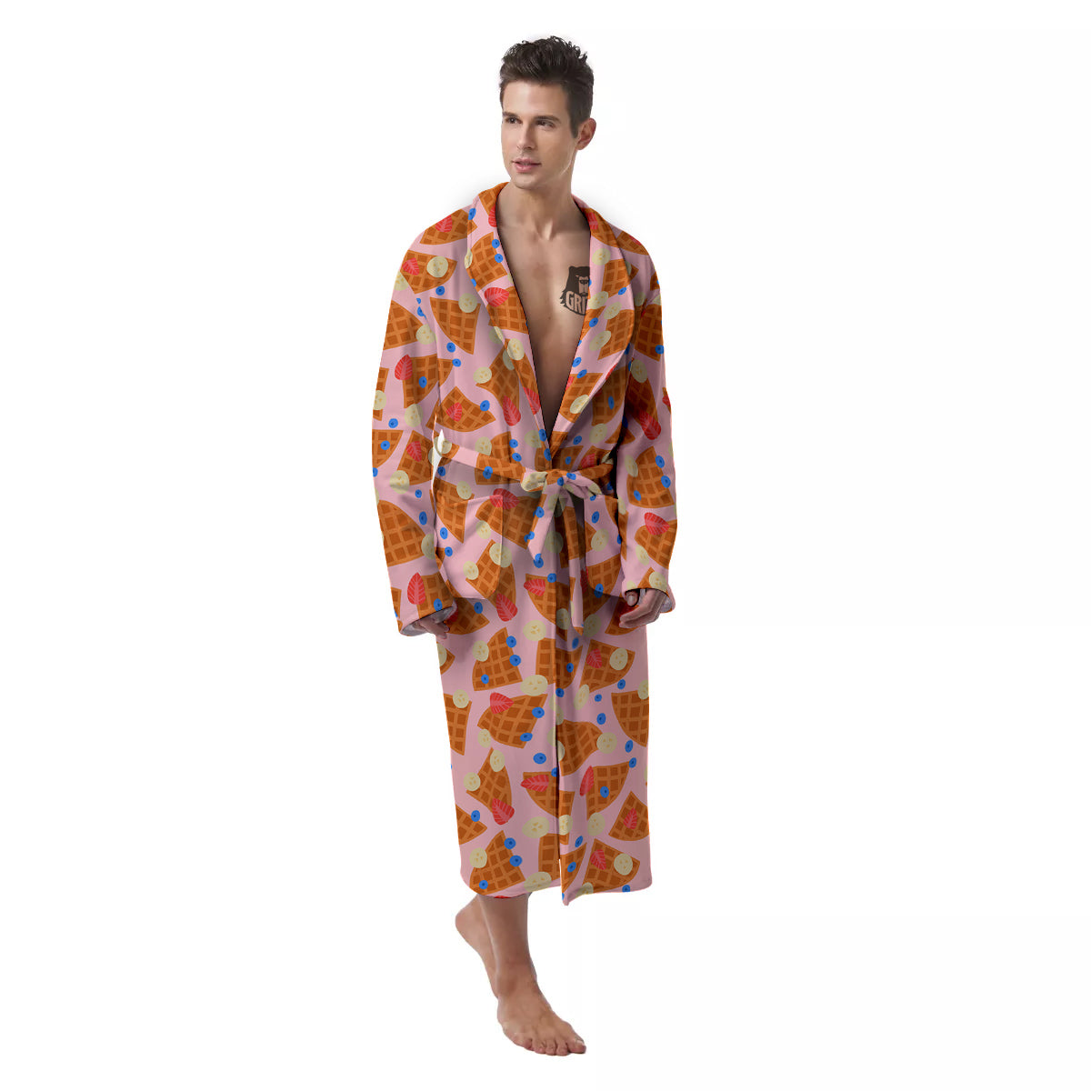 Waffle Print Cute Pattern Men's Robe-grizzshop