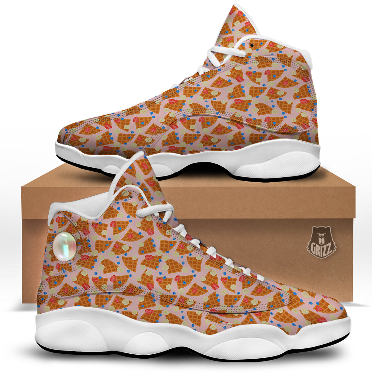 Waffle Print Cute Pattern White Basketball Shoes-grizzshop