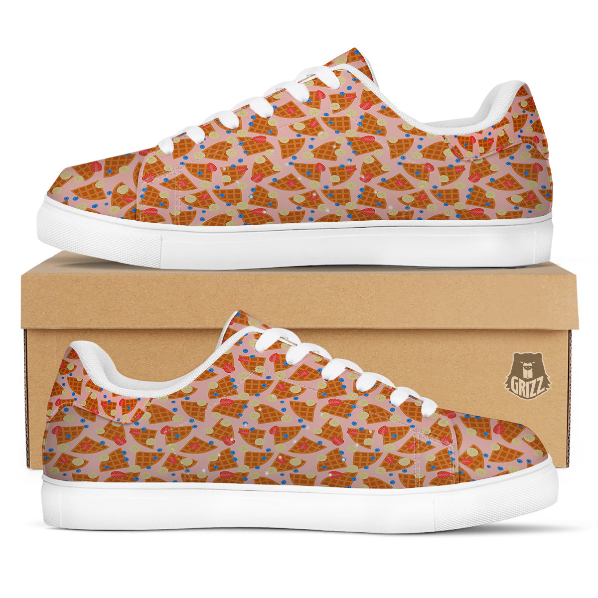 Waffle Print Cute Pattern White Low Top Sneakers-grizzshop