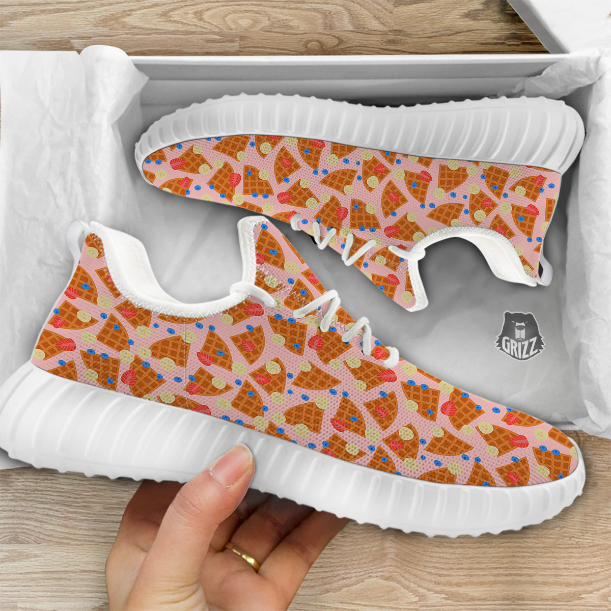 Waffle Print Cute Pattern White Walking Shoes-grizzshop