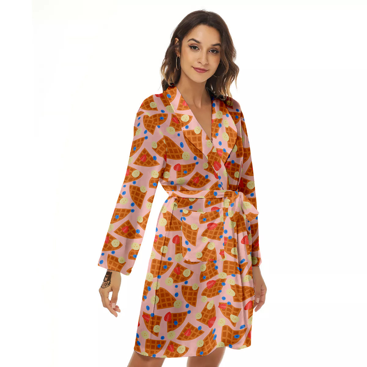 Waffle Print Cute Pattern Women's Robe-grizzshop