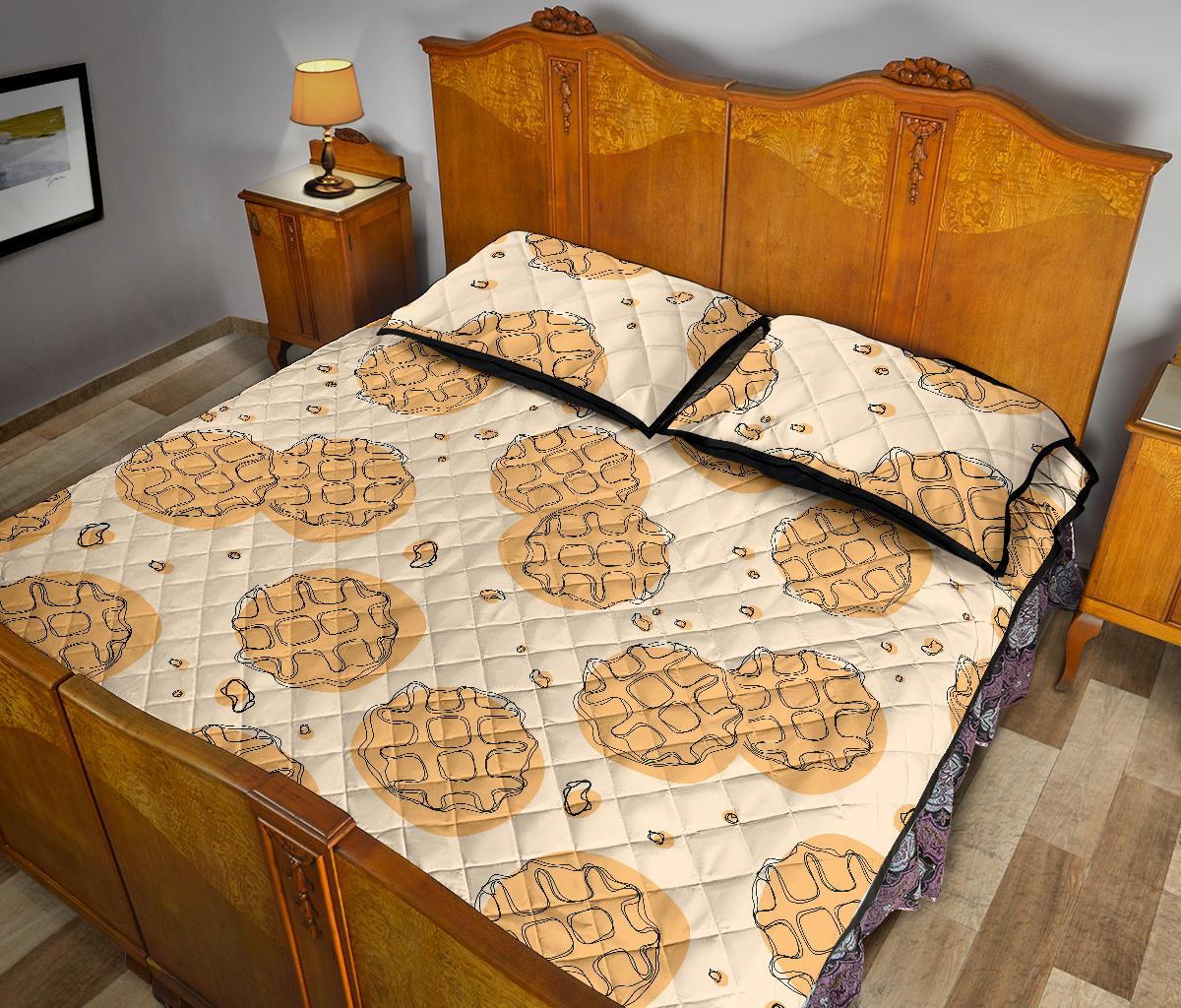 Waffle Print Pattern Bed Set Quilt-grizzshop