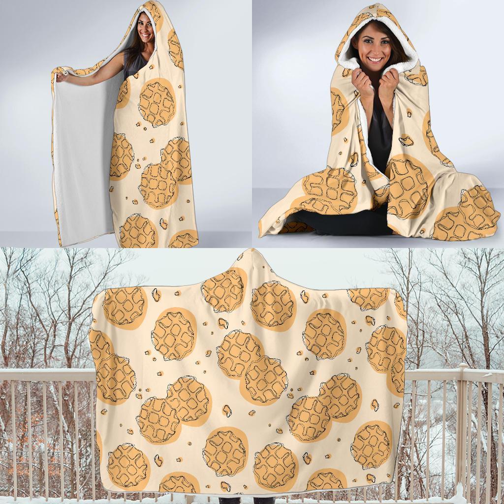 Waffle Print Pattern Hooded Blanket-grizzshop