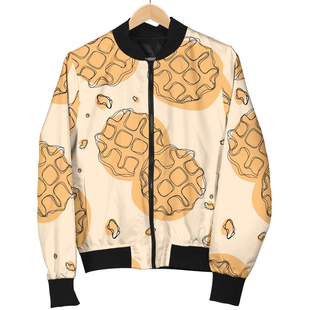 Waffle Print Pattern Women Casual Bomber Jacket-grizzshop