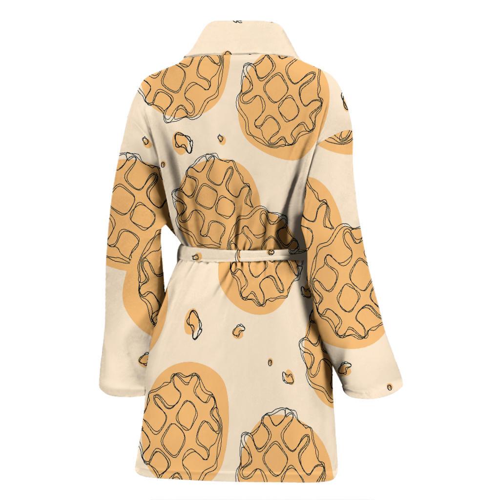 Waffle Print Pattern Women Long Robe-grizzshop