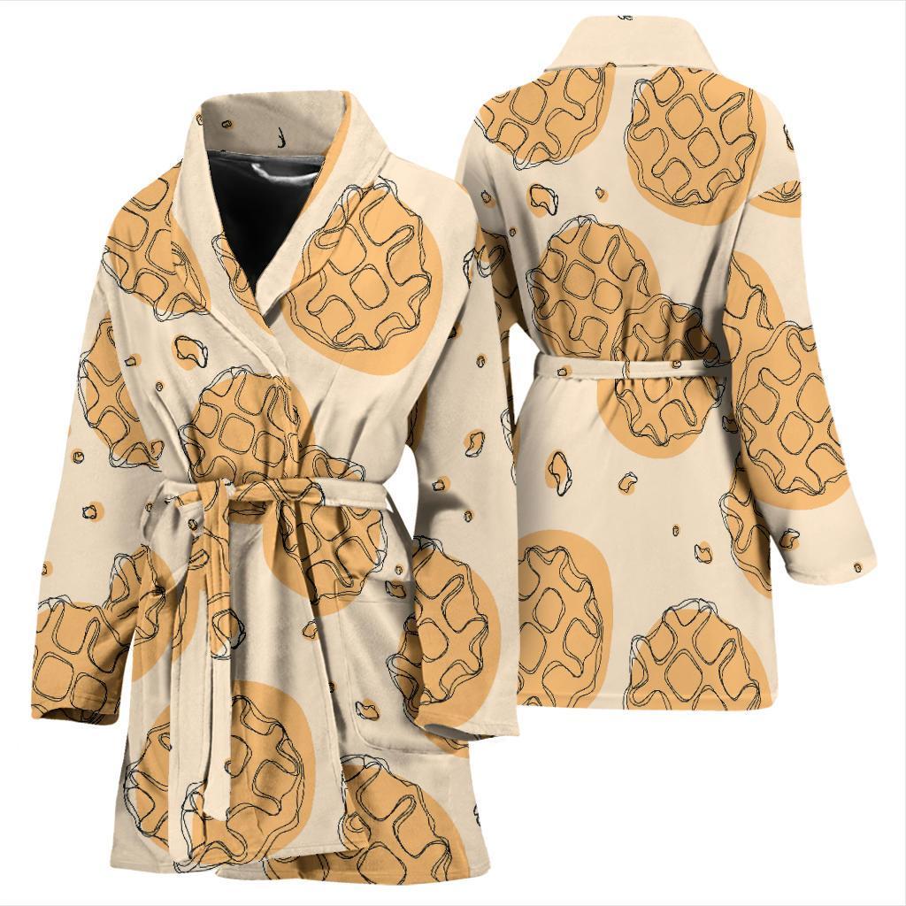 Waffle Print Pattern Women Long Robe-grizzshop