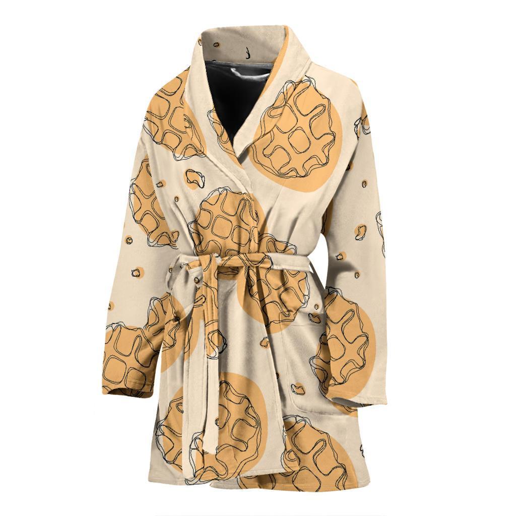 Waffle Print Pattern Women Long Robe-grizzshop