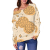 Waffle Print Pattern Women Off Shoulder Sweatshirt-grizzshop