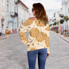 Waffle Print Pattern Women Off Shoulder Sweatshirt-grizzshop