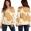 Waffle Print Pattern Women Off Shoulder Sweatshirt-grizzshop