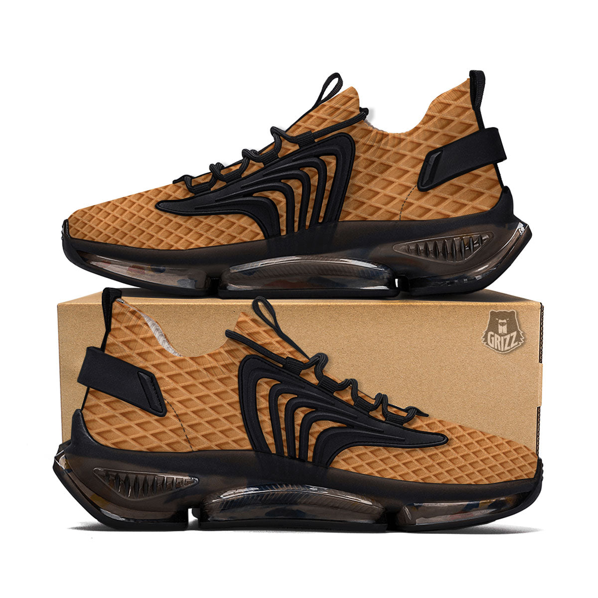 Waffles Print Black Gym Shoes-grizzshop