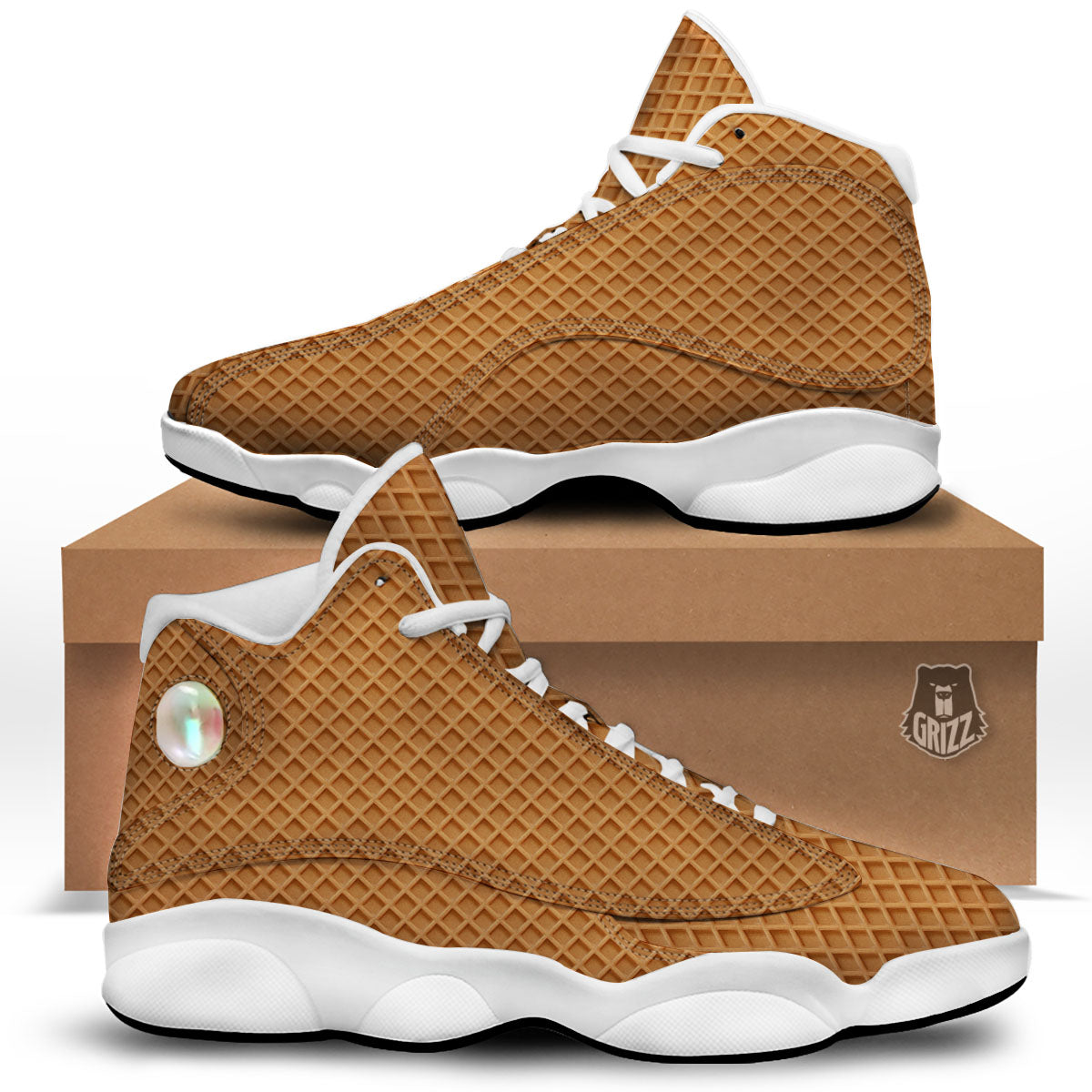 Waffles Print White Basketball Shoes-grizzshop