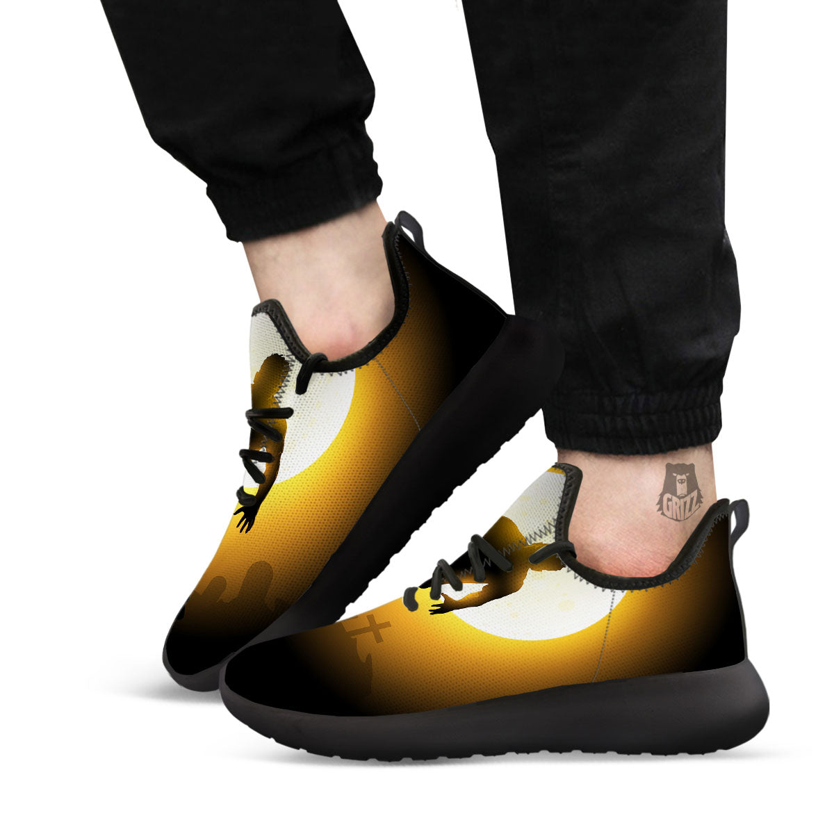 Walking Zombie Halloween Print Black Athletic Shoes-grizzshop