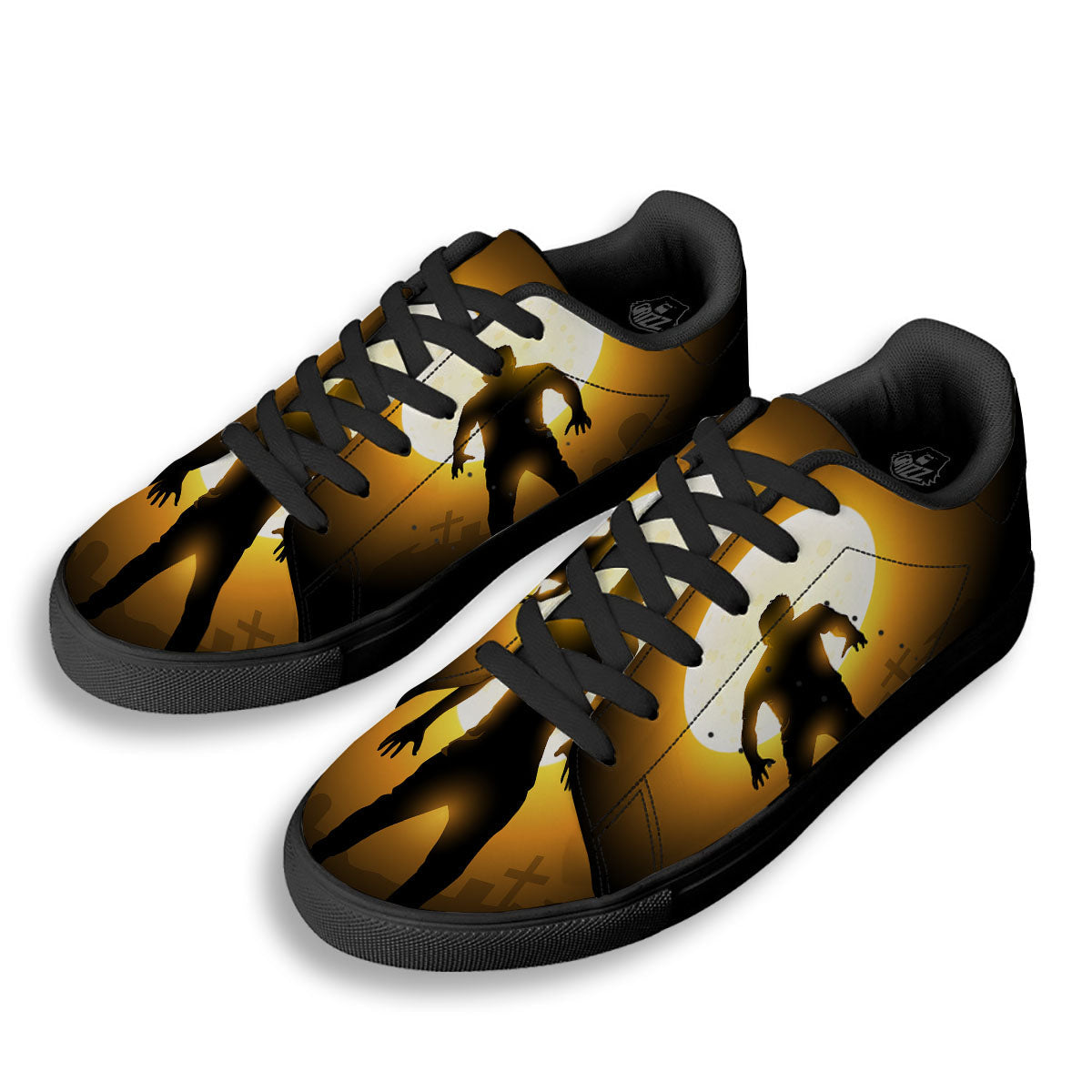 Walking Zombie Halloween Print Black Low Top Sneakers-grizzshop