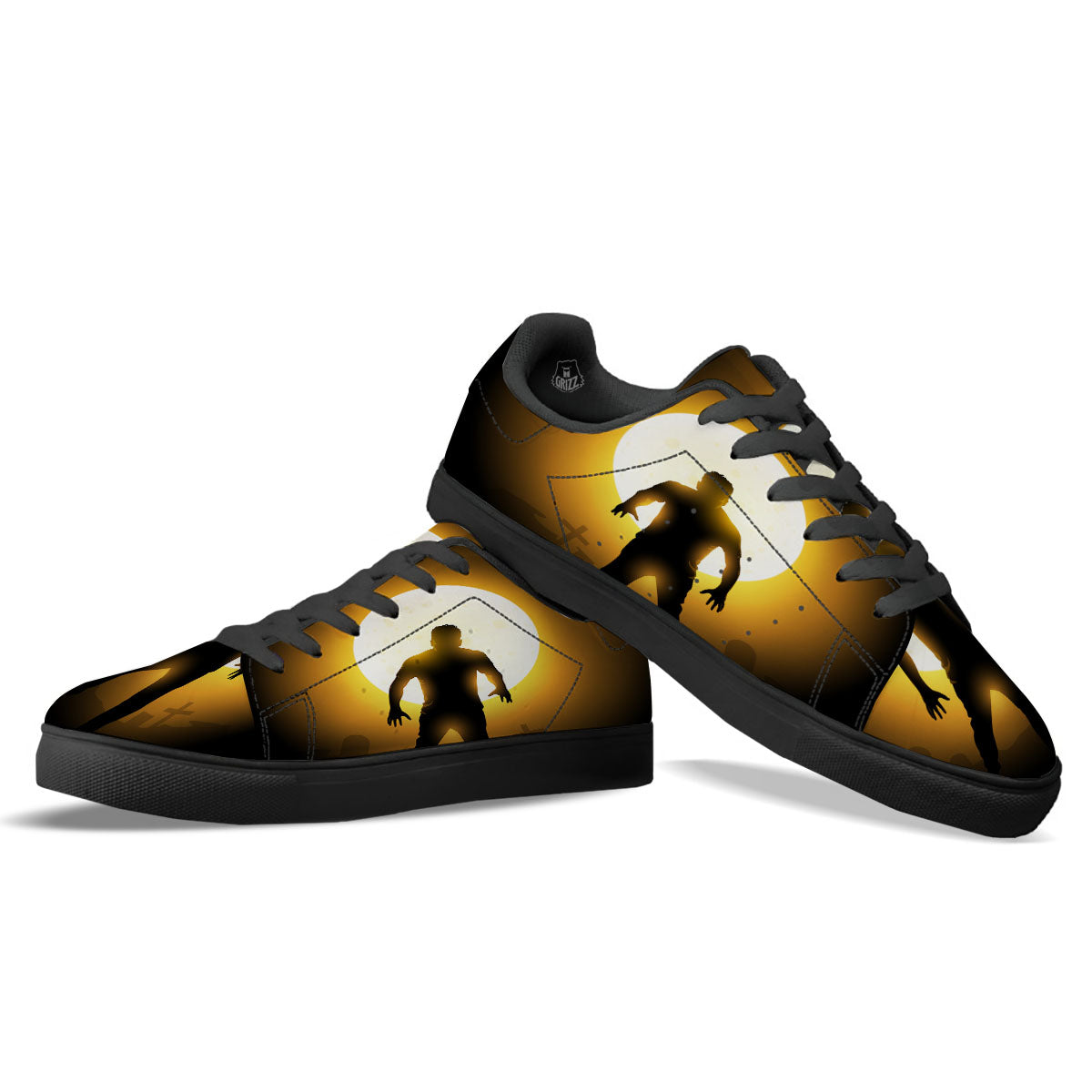 Walking Zombie Halloween Print Black Low Top Sneakers-grizzshop