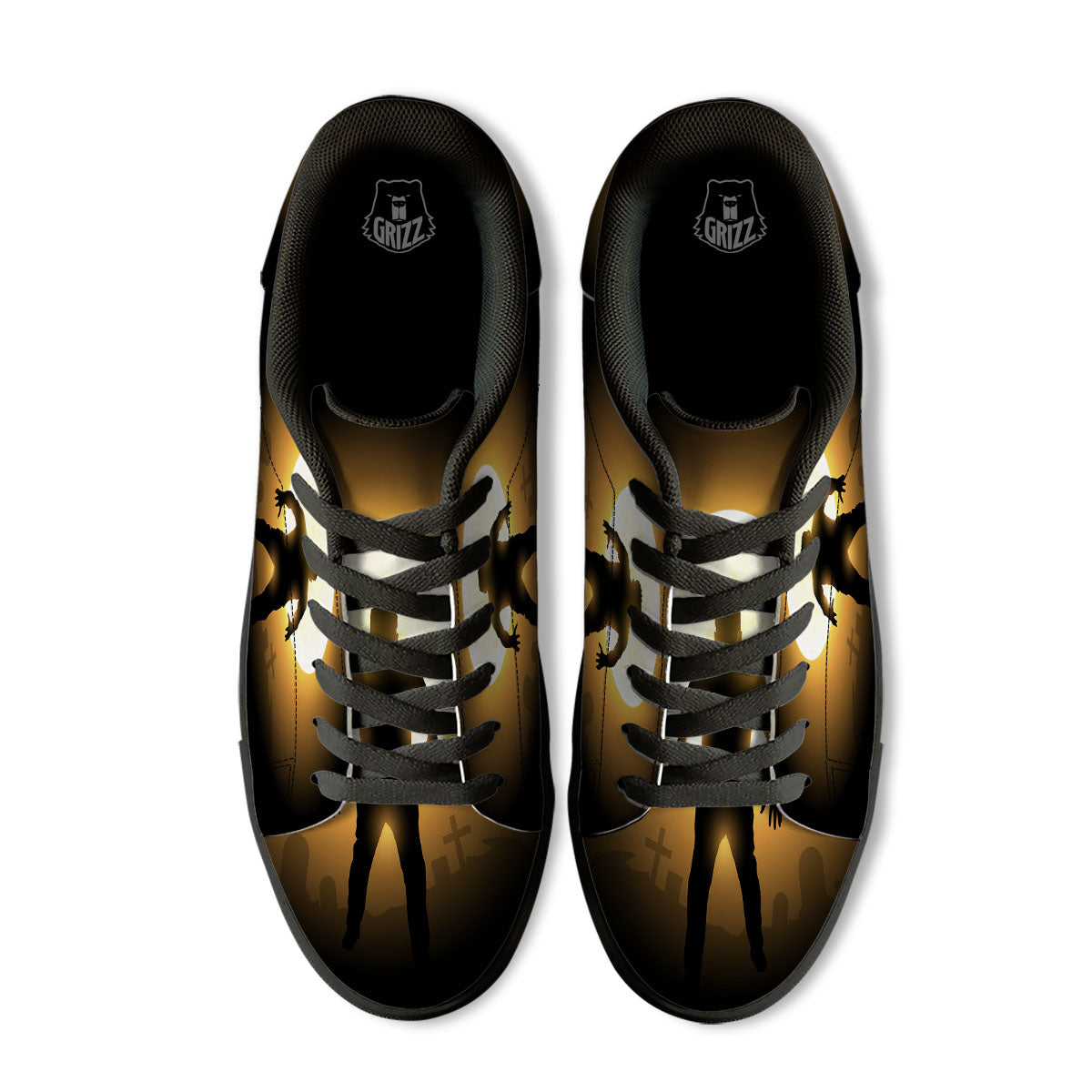 Walking Zombie Halloween Print Black Low Top Sneakers-grizzshop