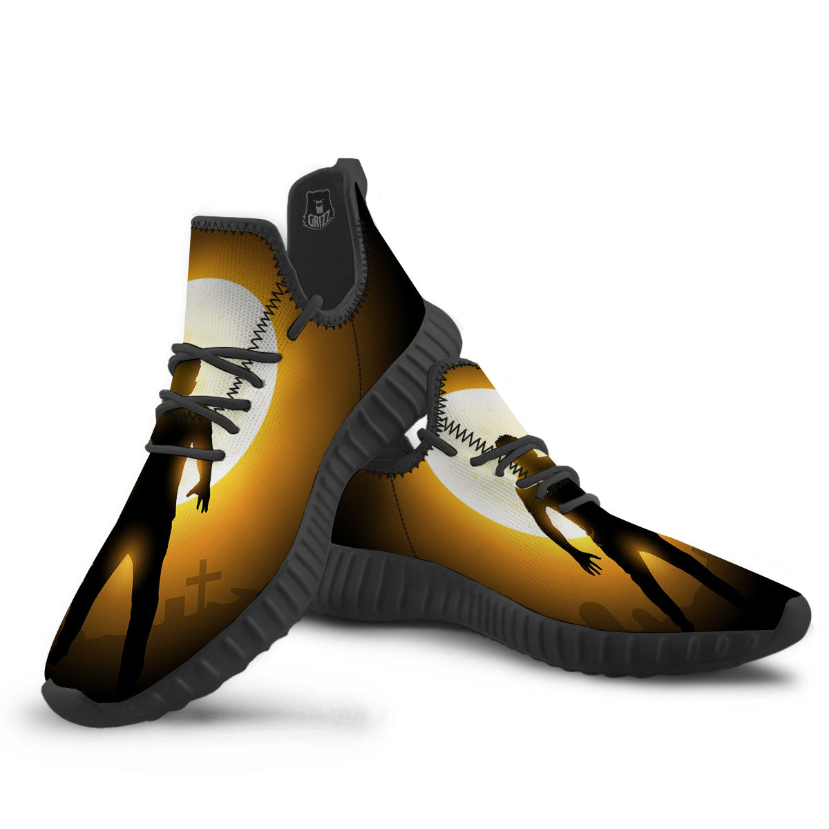 Walking Zombie Halloween Print Black Walking Shoes-grizzshop