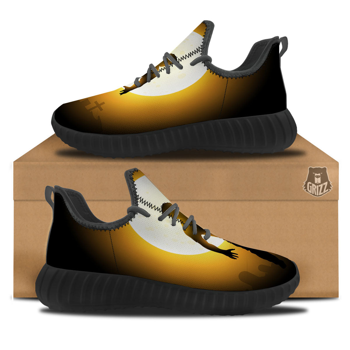 Walking Zombie Halloween Print Black Walking Shoes-grizzshop
