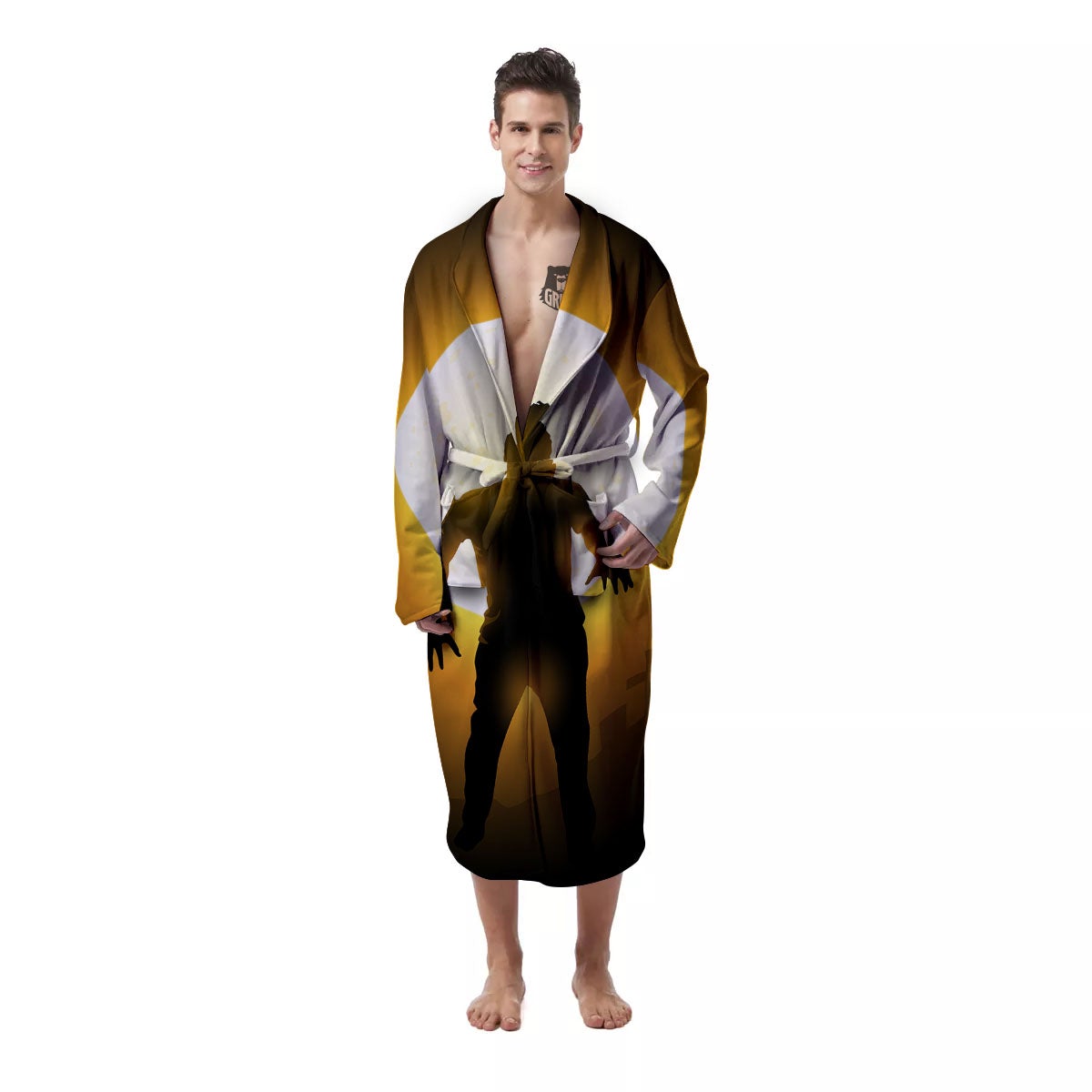 Walking Zombie Halloween Print Men's Robe-grizzshop