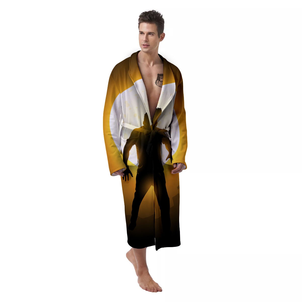 Walking Zombie Halloween Print Men's Robe-grizzshop