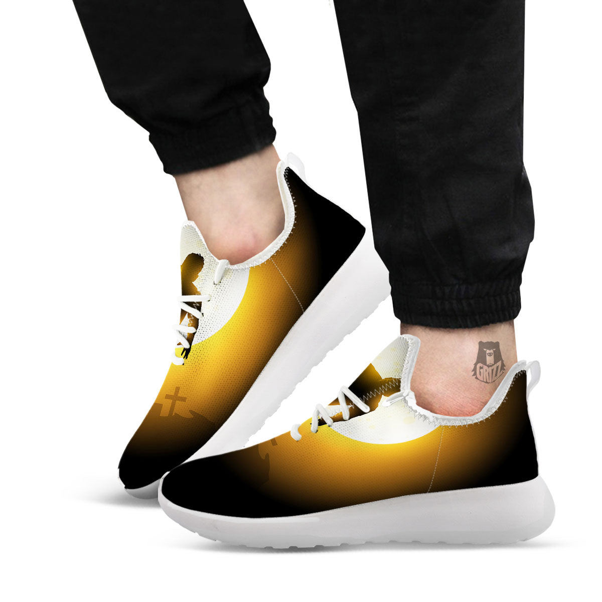 Walking Zombie Halloween Print White Athletic Shoes-grizzshop