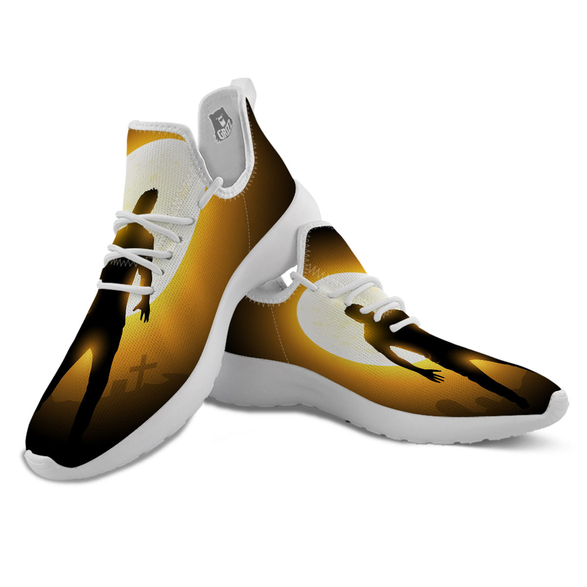 Walking Zombie Halloween Print White Athletic Shoes-grizzshop
