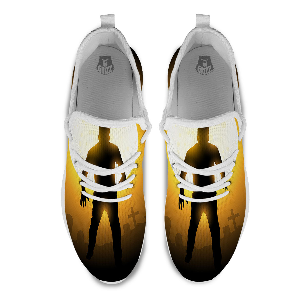 Walking Zombie Halloween Print White Athletic Shoes-grizzshop