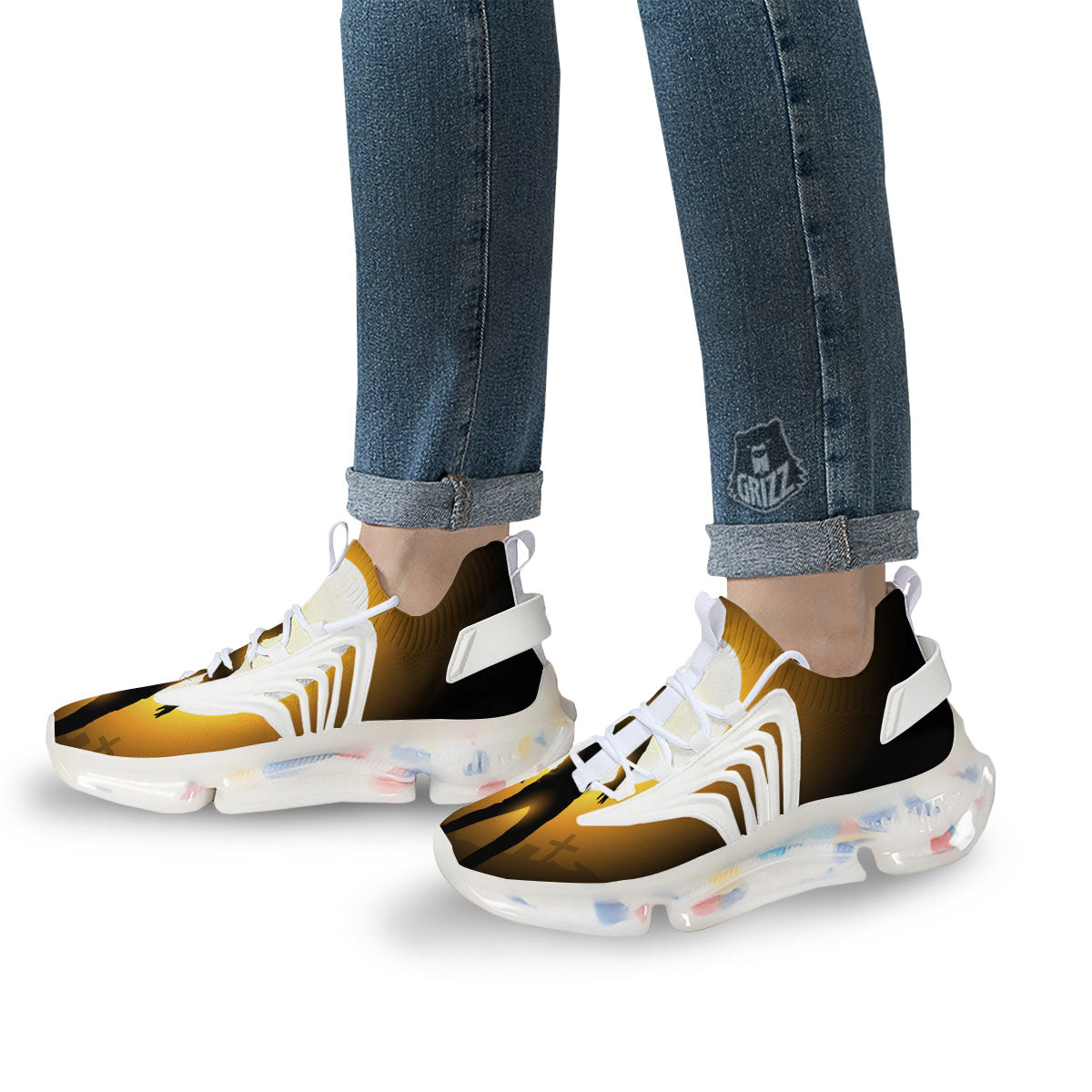 Walking Zombie Halloween Print White Gym Shoes-grizzshop
