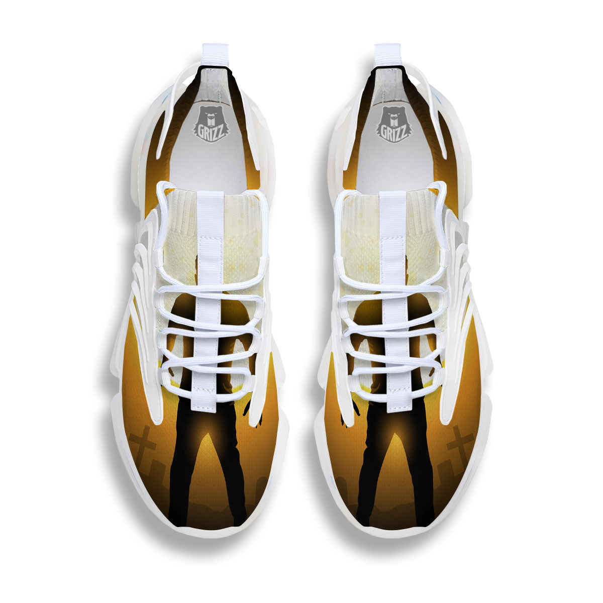 Walking Zombie Halloween Print White Gym Shoes-grizzshop