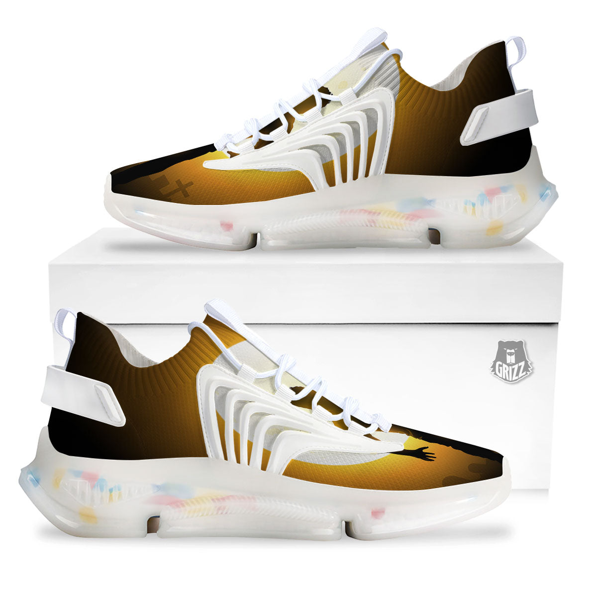 Walking Zombie Halloween Print White Gym Shoes-grizzshop