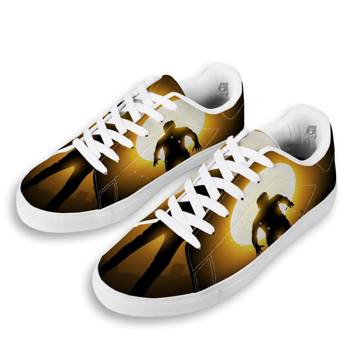 Walking Zombie Halloween Print White Low Top Sneakers-grizzshop