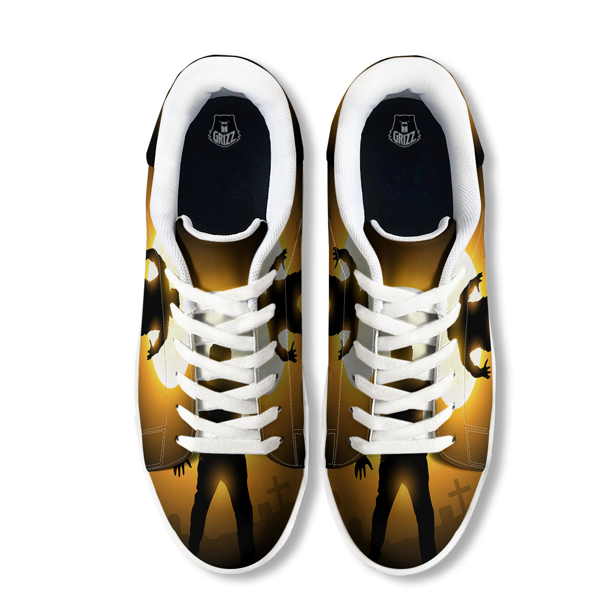 Walking Zombie Halloween Print White Low Top Sneakers-grizzshop