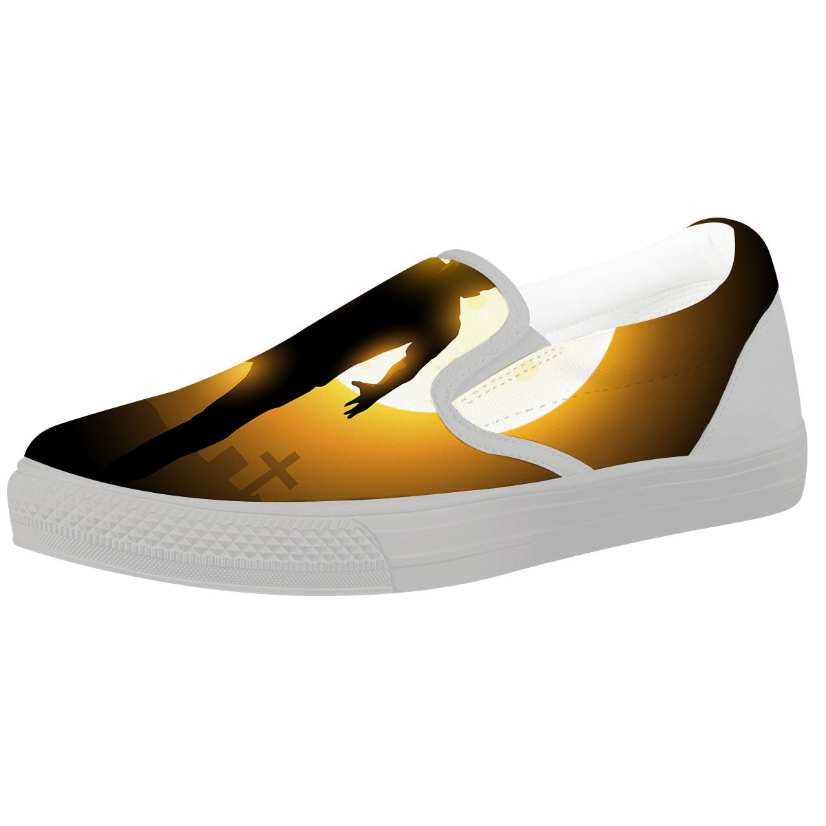 Walking Zombie Halloween Print White Slip On Shoes-grizzshop