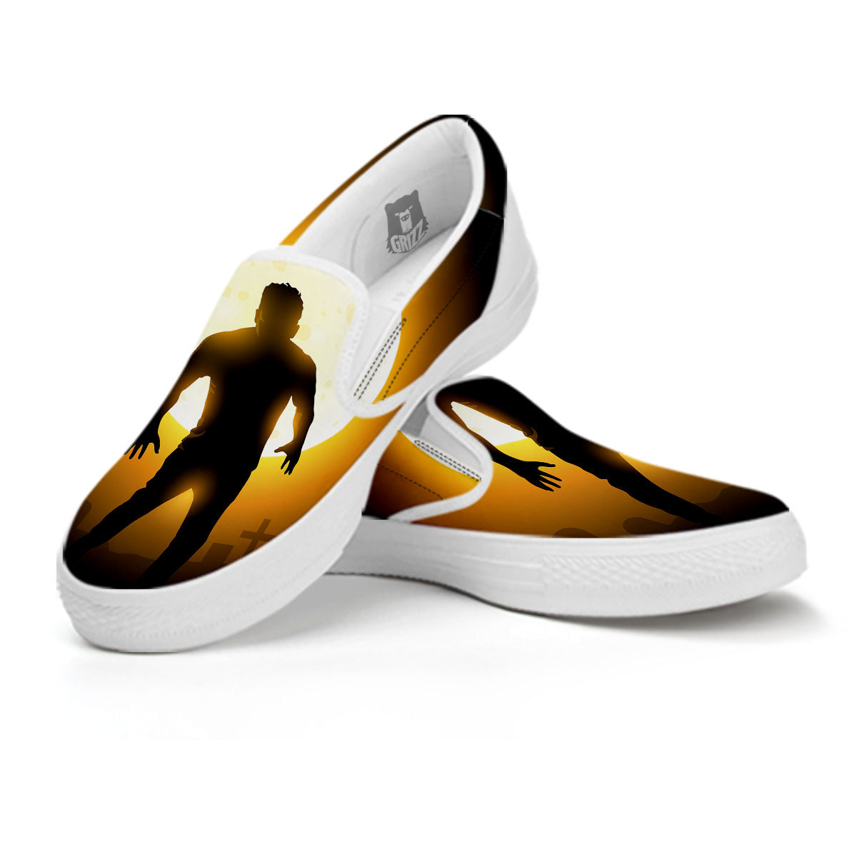 Walking Zombie Halloween Print White Slip On Shoes-grizzshop